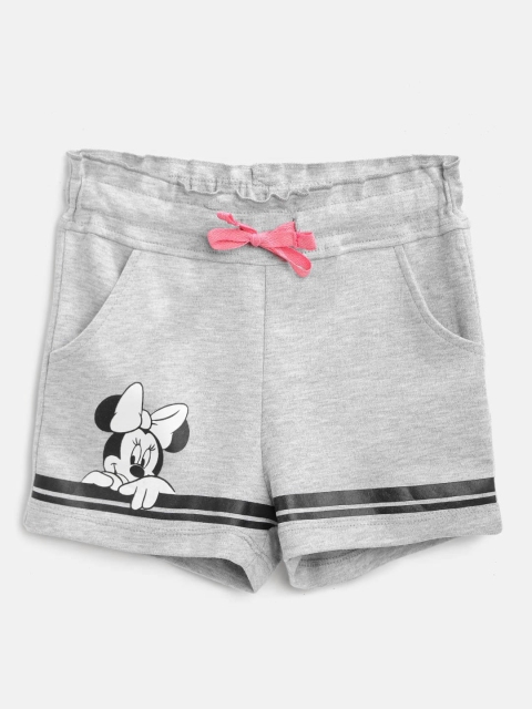 

YK Disney Girls Grey Melange Minnie Mouse Printed Detail Regular Fit Shorts