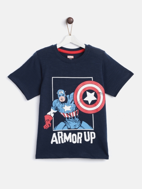 

YK Marvel Boys Navy Blue Captain America Print Round Neck T-shirt