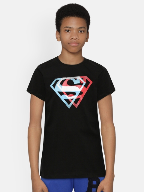 

YK Justice League Boys Black Superman Printed Round Neck T-shirt