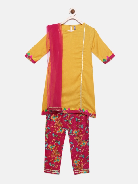 

YK Girls Yellow & Red Printed Kurti with Salwar & Dupatta
