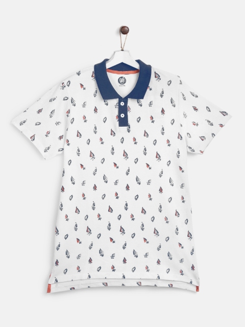 

YK Boys White & Navy Printed Polo Collar T-shirt