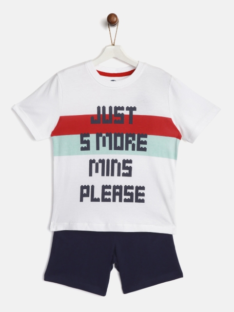 

YK Boys White & Navy Blue Printed T-shirt with Shorts