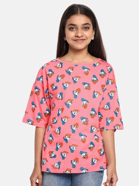 

YK Disney Girls Pink & Blue Donald Duck Printed T-shirt