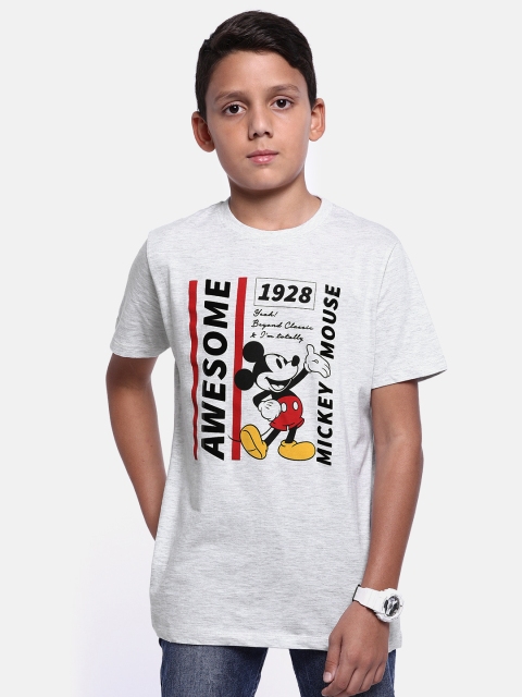 

YK Disney Boys Grey Melange Mickey Mouse Printed Round Neck T-shirt