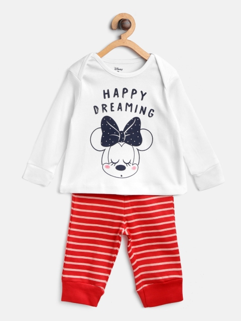 

YK Disney Girls White & Red Minnie Mouse Print T-shirt with Stripped Joggers