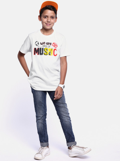 

YK Basics Boys White Printed Round Neck T-shirt