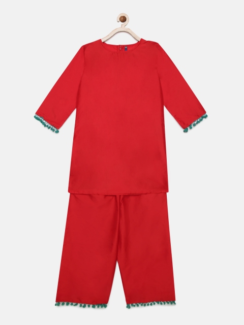 

YK Girls Red Solid Kurta with Palazzos