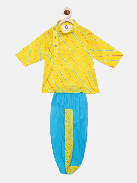 

YK Boys Yellow & Blue Striped Kurta with Dhoti Pants