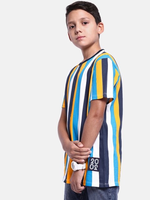 

YK Boys White & Blue Striped Round Neck T-shirt