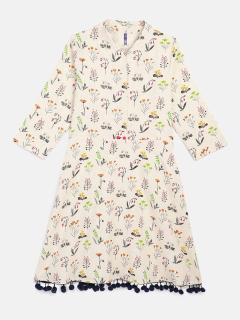 

YK Girls Beige Printed Fit and Flare Dress