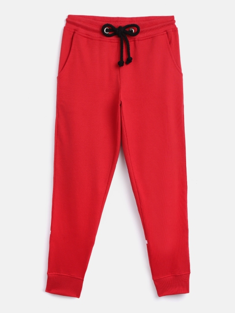 

YK Girls Red Solid Joggers with Side Striped Detail