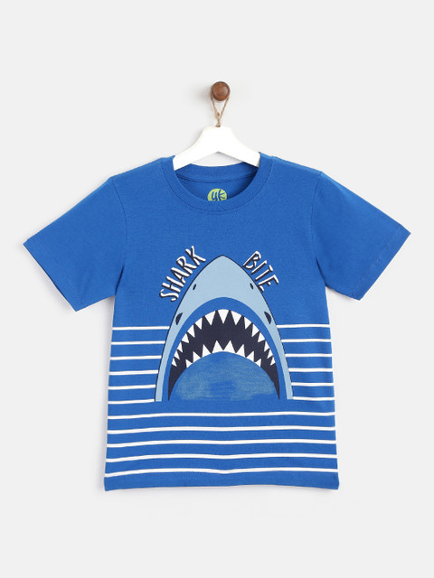 

YK Boys Blue & White Printed Round Neck T-shirt