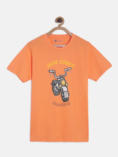 

YK Boys Orange Printed Round Neck T-shirt