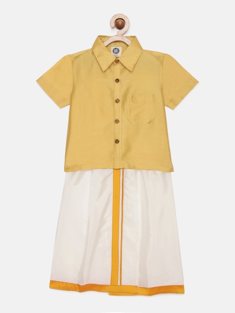 

YK Boys Yellow & White Solid Shirt and Veshti