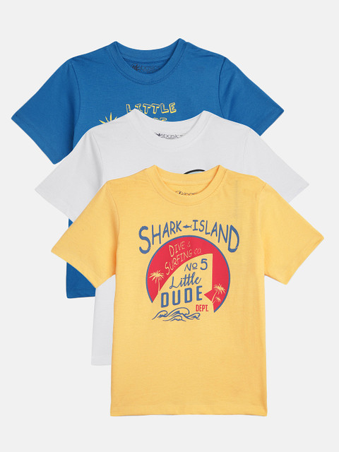 

YK Basics Boys Pack of 3 Printed Round Neck T-shirts, Blue