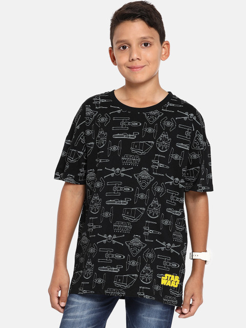 

YK Star Wars Boys Black Star Wars Printed Round Neck T-shirt