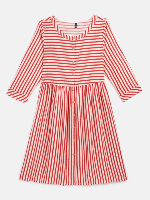

YK Girls Red Striped Fit and Flare Dress
