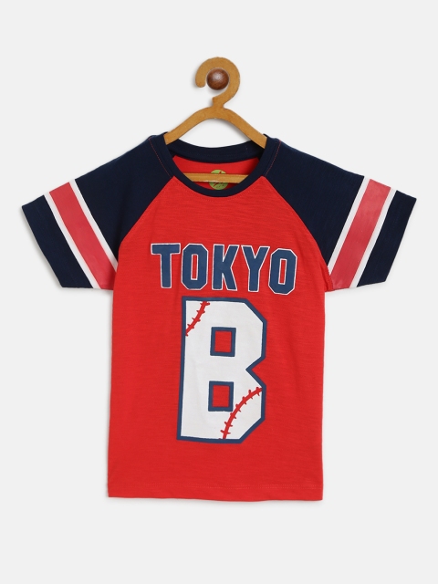 

YK Boys Red & Navy Varsity Print Round Neck T-shirt