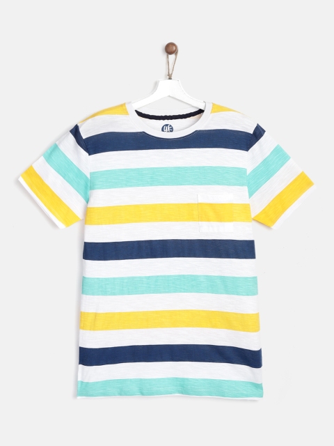 

YK Boys White & Blue Striped Round Neck T-shirt