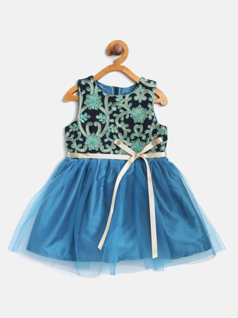 

A.T.U.N All Things Uber Nice Girls Turquoise Blue & Green Embroidered Fit & Flare Dress