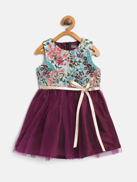 

A.T.U.N All Things Uber Nice Girls Purple & Blue Embroidered Fit & Flare Dress