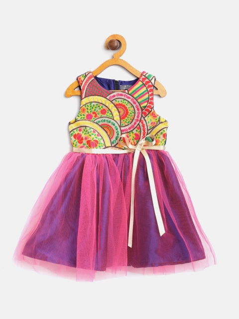 

A.T.U.N All Things Uber Nice Girls Fuchsia Embroidered Fit and Flare Dress with Belt