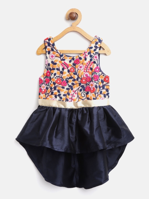 

A.T.U.N All Things Uber Nice Girls Navy Blue & Pink Floral Embroidered Fit and Flare Dress