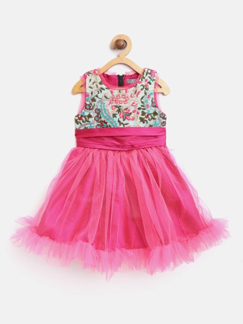 

A.T.U.N All Things Uber Nice Girls Fuchsia Pink Floral Embroidered Fit & Flare Dress