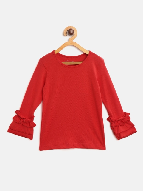 

A.T.U.N All Things Uber Nice Girls Coral Red Ruffled Sleeve Top