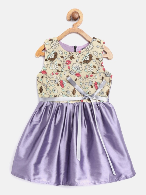 

A.T.U.N All Things Uber Nice Girls Lavender & Beige Embroidered Fit & Flare Dress