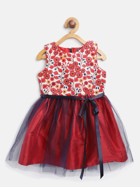 

A.T.U.N All Things Uber Nice Girls Red Floral Embroidered Tulle Fit & Flare Dress