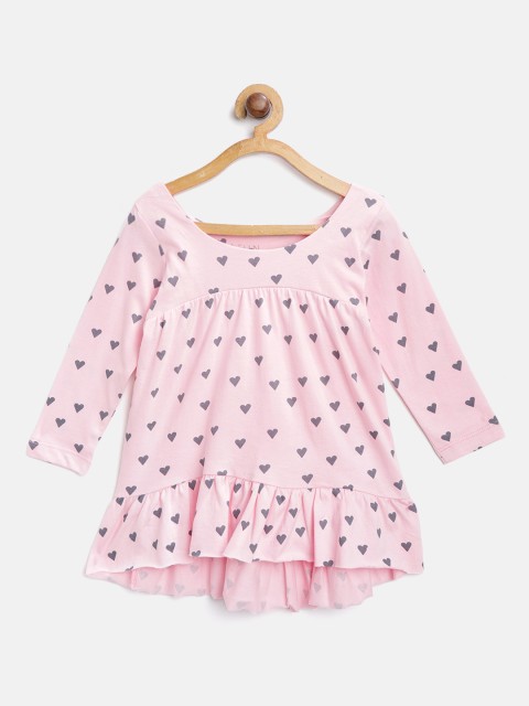 

A.T.U.N All Things Uber Nice Girls Pink & Charcoal Grey Heart Printed A-Line Dress