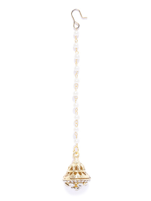 

damani White Gold-Plated Stone-Studded & Beaded Borla Maang Tika