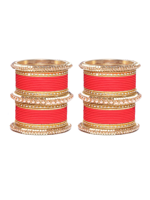 

damani Set of 62 Red Gold-Plated Stone-Studded Bangles