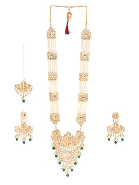 

damani Green & Off-White Gold-Plated Stone Studded & Beaded Jewellery Set