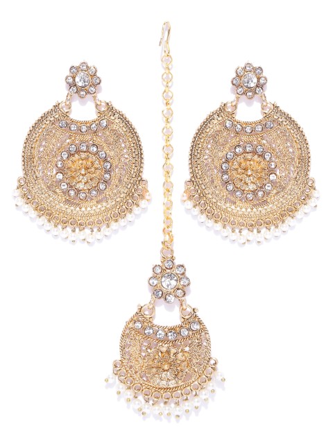 

damani Off-White Gold-Plated Stone Studded & Beaded Jewellery Set