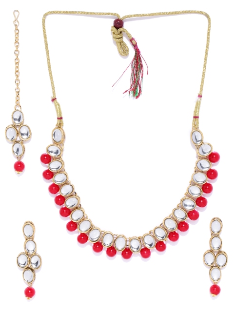

damani Red Gold-Plated Stone Studded & Beaded Jewellery Set