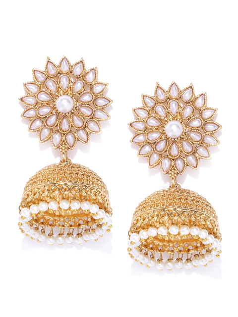 

damani White Gold-Plated Beaded Dome Shaped Jhumkas