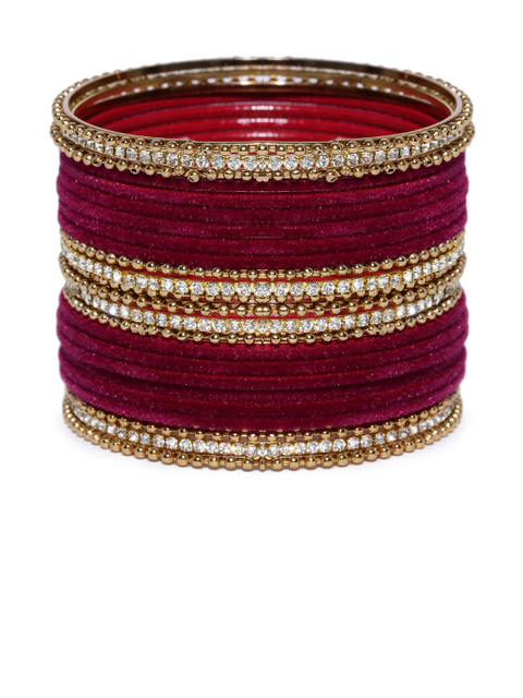 

damani Set of 24 Burgundy Gold-Plated Stone-Studded Bangles