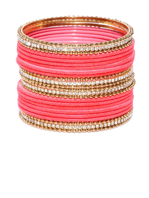 

damani Set of 24 Coral Pink Gold-Plated Stone-Studded Bangles