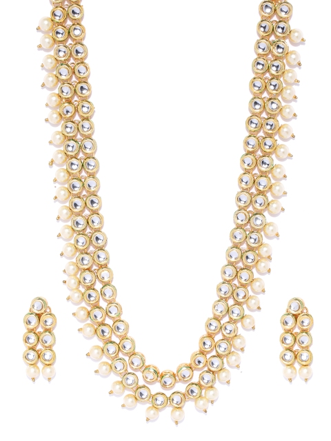 

damani Cream-Coloured Gold-Plated Kundan Studded & Beaded Jewellery Set