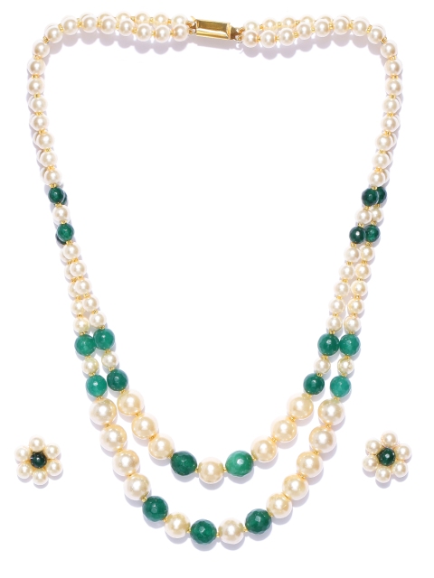 

damani Green & Cream-Coloured Gold-Plated Beaded Jewellery Set