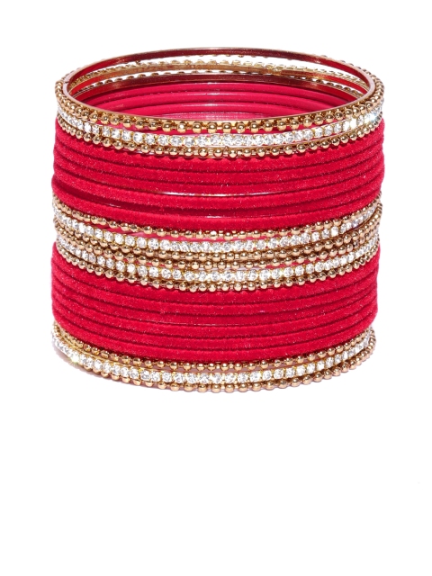 

damani Set of 24 Red Gold-Plated Stone-Studded Bangles