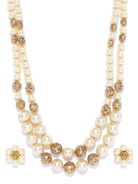 

damani Cream-Coloured Gold-Plated Beaded Jewellery Set