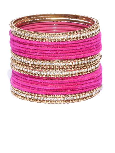 

damani Set of 24 Magenta Gold-Plated Stone-Studded Bangles