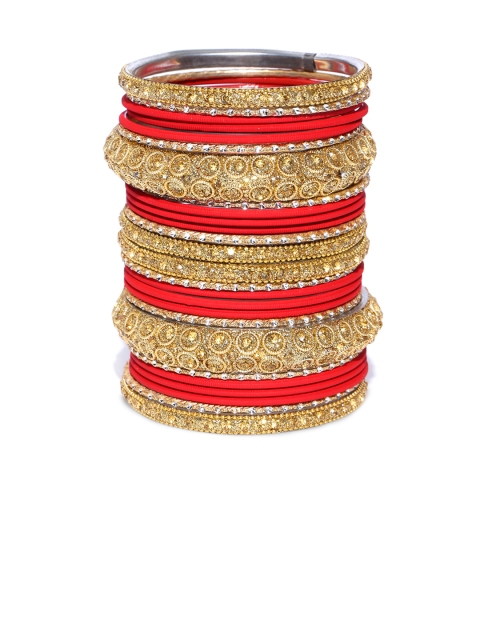 

damani Set of 26 Red Gold-Plated Stone-Studded Bangles