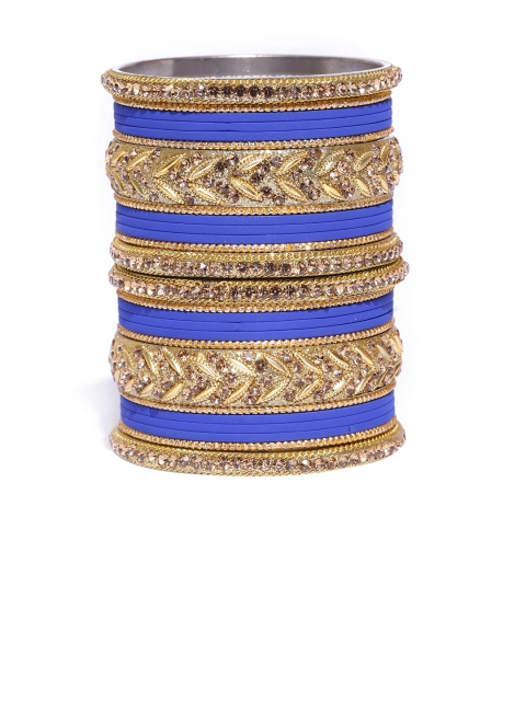 

damani Set of 26 Blue Gold-Plated Stone-Studded Bangles