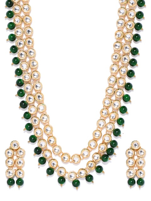 

damani Green Gold-Plated Kundan Studded & Beaded Jewellery Set