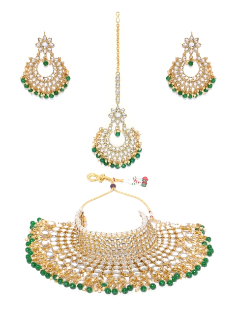 

damani Green Gold-Plated Stone Studded & Beaded Jewellery Set