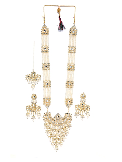 

damani Off-White Gold-Plated Stone Studded & Beaded Jewellery Set